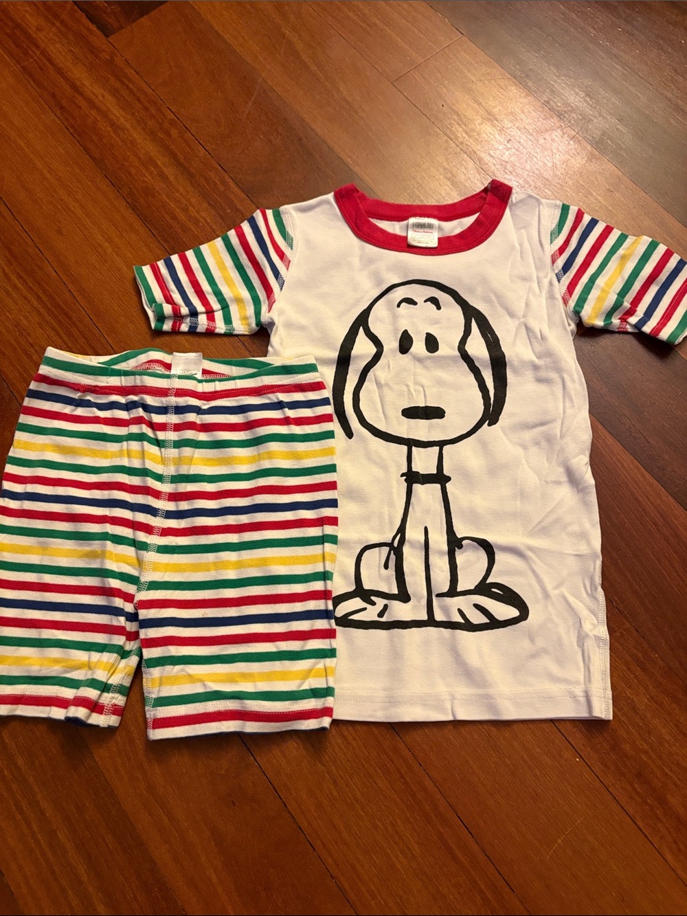 Hanna Andersson White Top & Rainbow Stripe Pajama Set